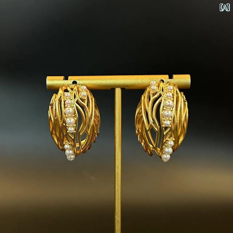 Turquoise - 秋冬 レディース ピアス 高級感 透け 卵殻 パール 嵌め込み デザイン ユニーク イヤリング アクセサリー 耳飾り 女性用 繊細 装飾 ジュエリー