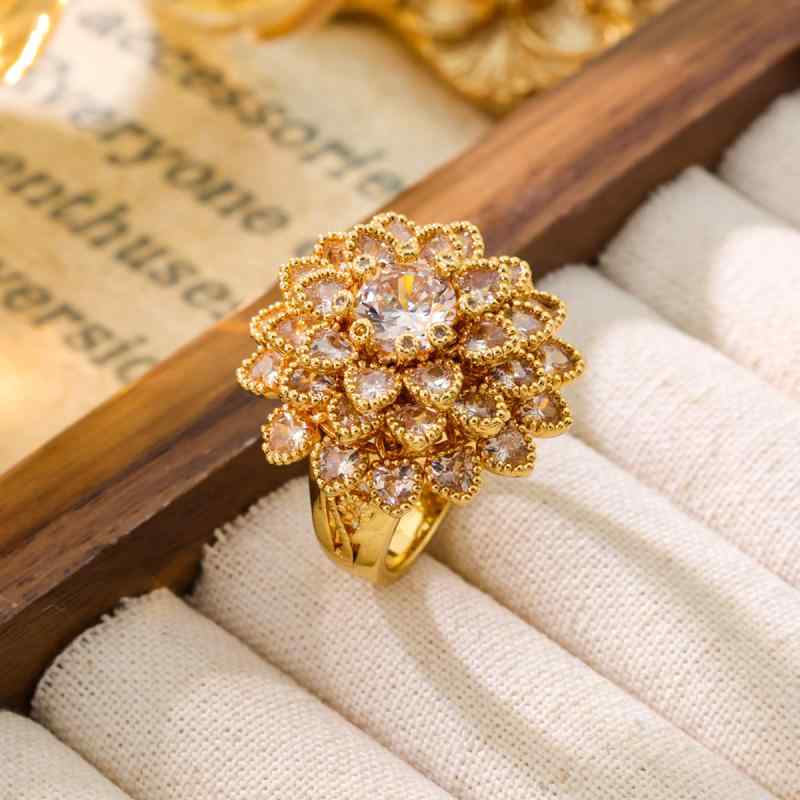 レディース 指輪 ジルコニア ひまわり オープン デザイン 人差し指 大ぶり 輝く ファッション アクセサ..