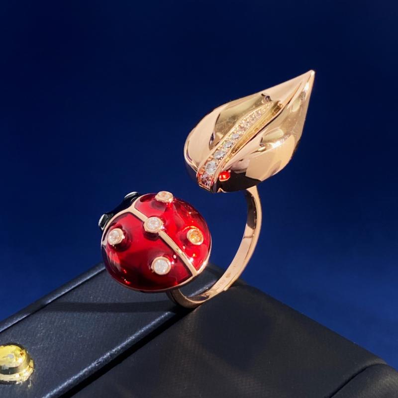 指輪 レディース 春夏 瓢虫 モチーフ 葉っぱ デザイン 赤い翼 ジルコニア 埋め込み エナメル加工 開口..