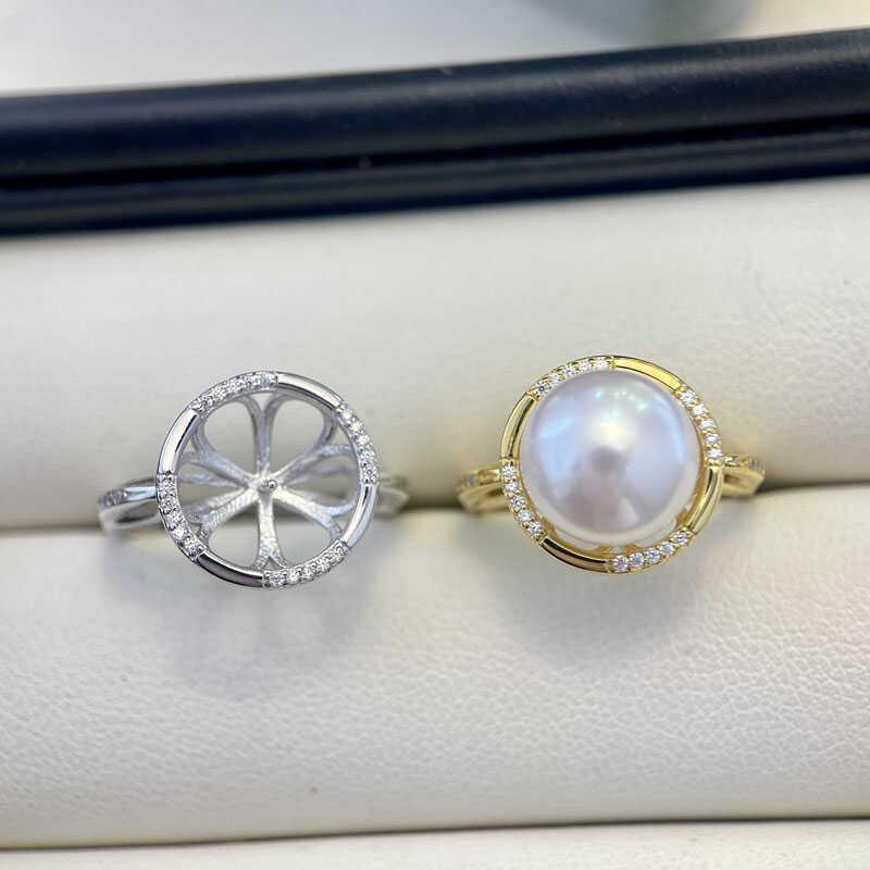 指輪 レディース 純銀 ジルコニア 開口 円形 DIY 真珠 アクセサリー シンプル デザイン 配飾 空托 気質..