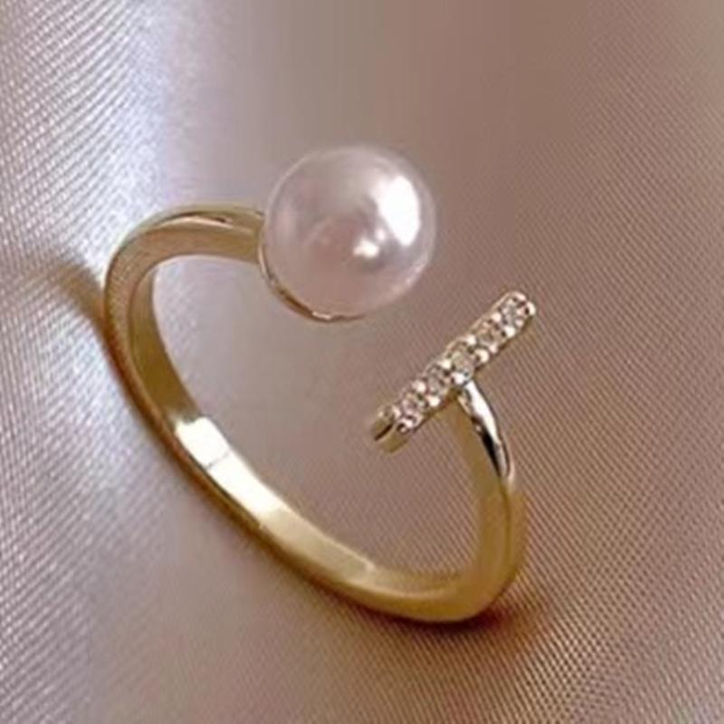 レディース 指輪 シンプル T字型 開口 925シルバー 天然パール ジルコニア 微細セット 高級感 日常使い..