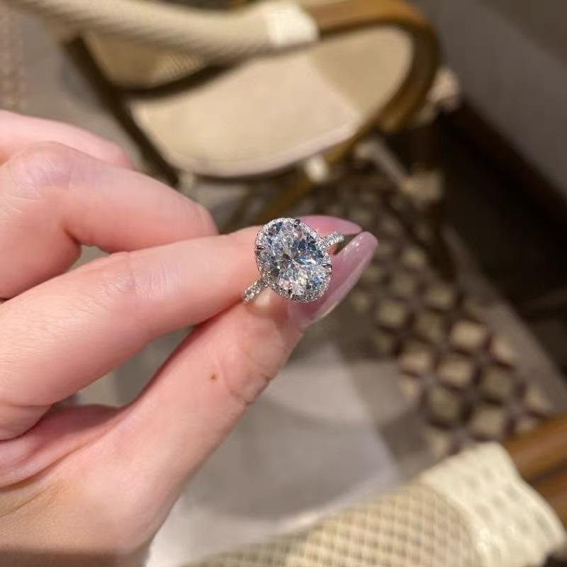 指輪 レディース 925シルバー モサン石 楕円形 3カラット ジルコニア 輝き ファッション 百搭 ジュエリ..