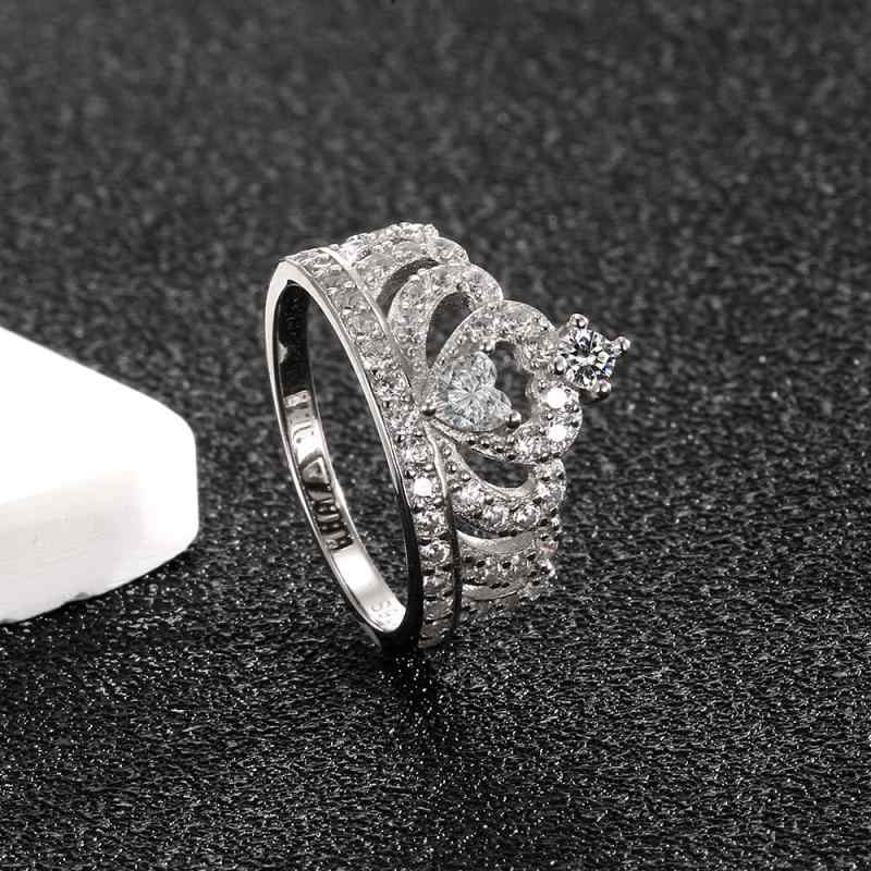指輪 レディース プリンセスクラウン ハート形 シンプル 百搭 純銀 S925 微細ジルコニア クリエイティ..