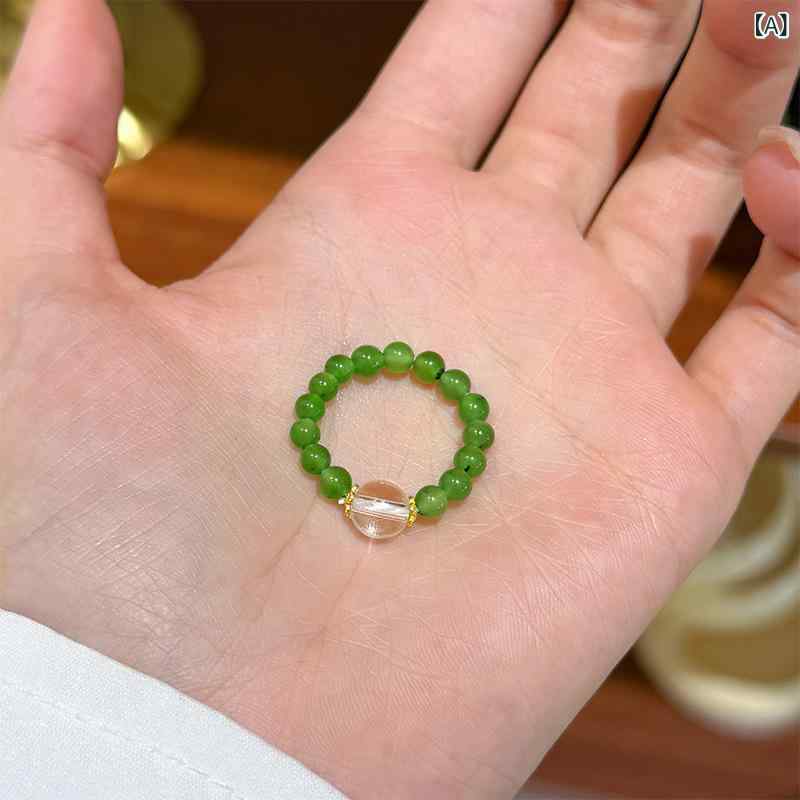 指輪 レディース 翡翠 白水晶 925シルバー レトロ シンプル デザイン 高級感 天然石 宝石 アクセサリー..