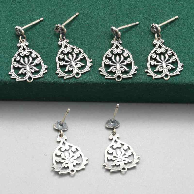 イヤリング レディース 925シルバー 小花 蓮花 モチーフ 復古 レトロ加工 フープ 耳钩 スタッド 耳钉 流蘇 吊り下げ対応 耳飾り アクセサリー