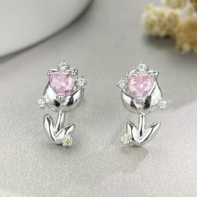 Rhodolite - ピアス レディース 925シルバー チューリップ 花モチーフ オリジナルデザイン 高級感 洗練 汎用 アクセサリー 花卉 スタッド ドロップ 日常使い コーディネート ギフト向き 軽量 細工 華やか フェミニン 春夏 秋冬 通年