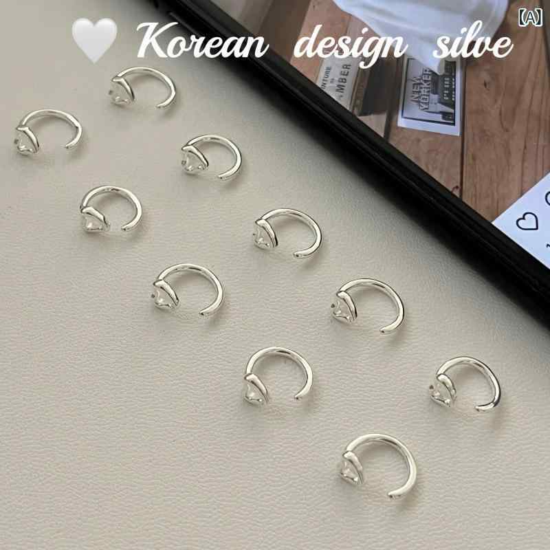 イヤーカフ レディース 純銀 ミニ ハート 空刻 デザイン シンプル 耳フック 耳骨クリップ カジュアル 日常使い ベーシック シルバーアクセサリー 多用途 女性向け