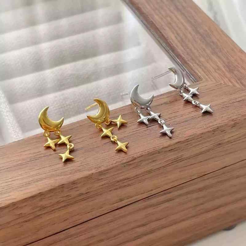 レディース 純銀 ピアス イヤリング 星 月 タッセル シンプル 四角 流星 モチーフ 高級感 韓国風 デザイン アクセサリー ファッション カジュアル 日常使い