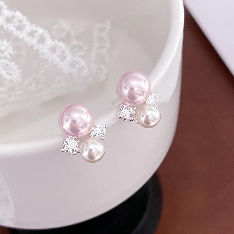 Rhodolite - レディース ピンク パール風 スタッドピアス 純銀 高級感 フレンチスタイル 優しいデザイン 小衆 汎用 耳飾り 軽やか 洗練 日常使い ギフト向き シンプル エレガント アクセサリー ジュエリー シルバー イヤースタッド モダン フェミニン デイリー