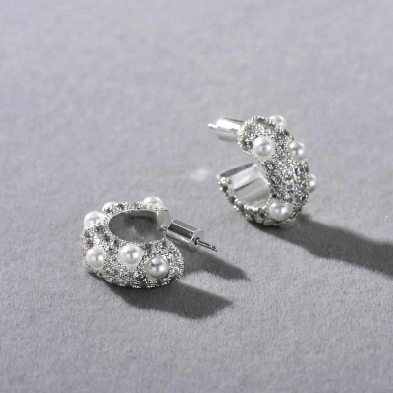 Cubic Zirconia - ピアス レディース ジルコニア フランス風 パール S925シルバー 針タイプ 復古 エレガント 気質 耳飾り イヤリング クラシック アクセサリー 女性用 大人向け 個性派 シンプル 洗練 日常使い ギフト向き