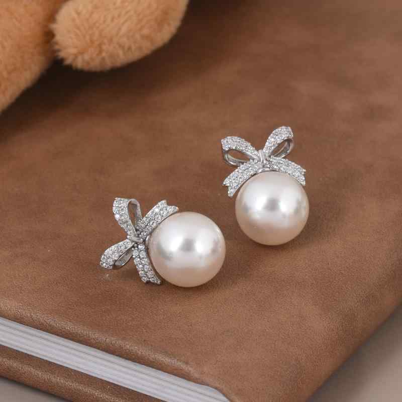ピアス レディース 純銀 天然真珠 蝶結び かわいい 高級感 少女風 フェミニン アクセサリー スタッド ..