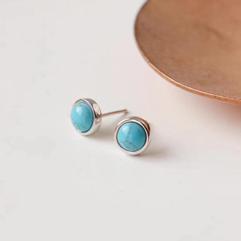 レディース イヤースタッド 925シルバー 天然ターコイズ 丸型 グリーン 純銀 小型 耳飾り アクセサリー..