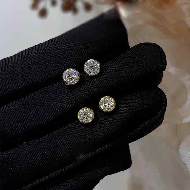 Cubic Zirconia - ピアス レディース S925シルバー ゴールドメッキ シングルジルコニア 丸型 スタッド 小型 シンプル デイリー 汎用 アクセサリー ジュエリー イヤースタッド モダン 洗練 日常使い ギフト向き ファッション