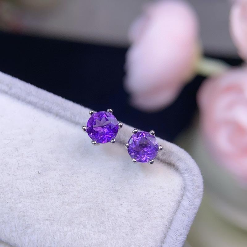 Cubic Zirconia - ピアス レディース 天然アメジスト 925シルバー 六爪 シンプル イヤリング 耳飾り 女性用 宝石 カラー各種 スタッド 天然石 アクセサリー