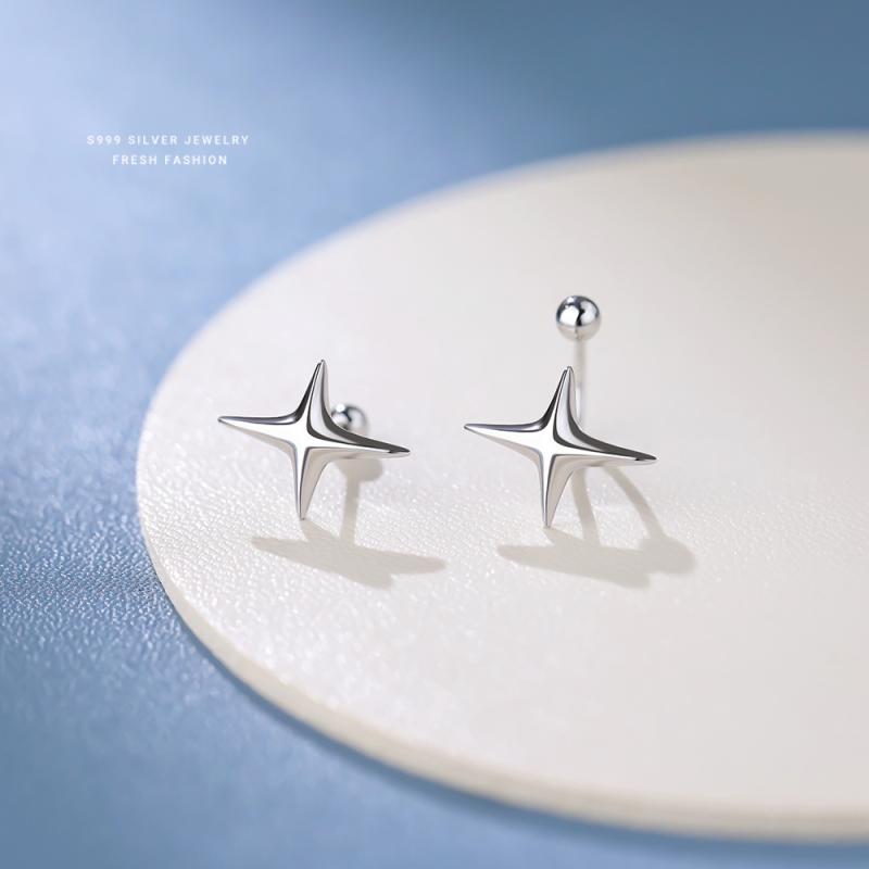 レディース ピアス 四芒星 スタッド 純銀 高級感 スクリュー式 バック トレンド クール 耳飾り 万能 アクセサリー 銀 星 モチーフ 軽奢 韓国風 イヤースタッド 女性用 シンプル スタイリッシュ