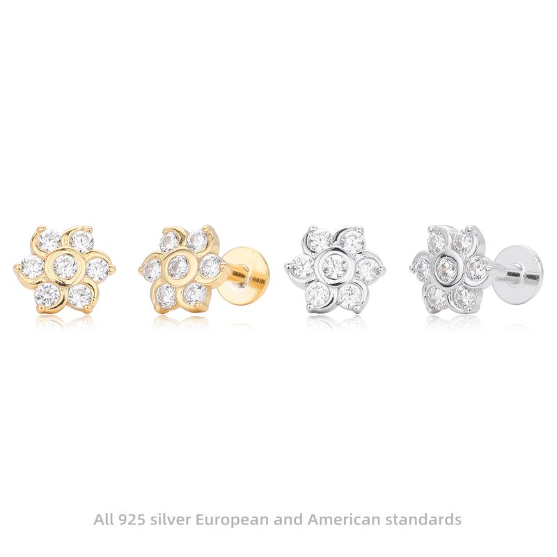Dine Al - ピアス 925シルバー イヤーピアス ノーズピアス 軟骨ピアス ヘリックスピアス スタッドピアス ファッション アクセサリー 日常使い 軽量 シンプル デザイン 女性向け メンズ対応 ユニセックス シルバーアクセ