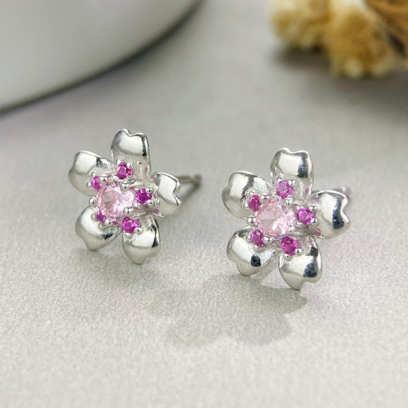 Turquoise - ピアス レディース 純銀 ピンク 桜花 花モチーフ 高級感 ファッション アクセサリー 耳飾り イヤリング 女性用 日常使い シンプル デザイン 華やか ジュエリー 銀製品 花柄 春夏 コーディネート