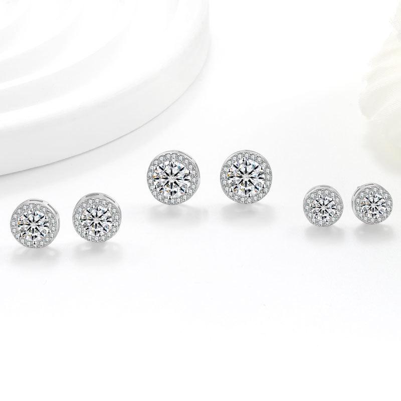 ピアス レディース 春夏 純銀 円形 ジルコニア スタッド 耳骨 シンプル 高級感 ファッション 耳飾り 軽量 接触冷感 吸湿速乾 切り替え デザイン かわいい ラッキーアイテム