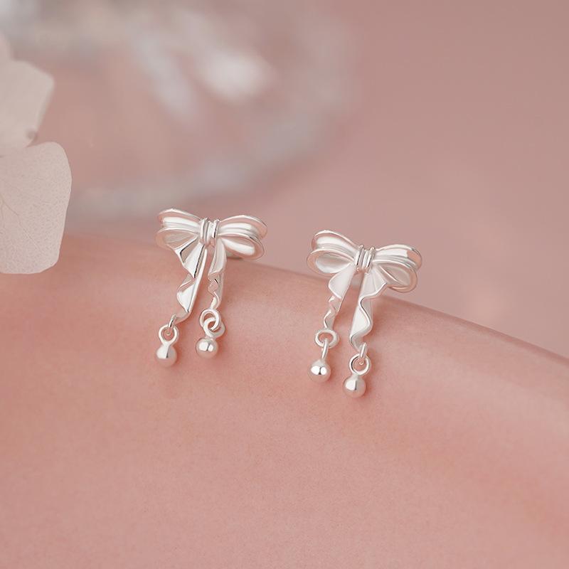 ピアス レディース 純銀 蝶結び 丸ビーズ プリンセス フレンチ デザイン 上品 イヤリング スタッド ア..