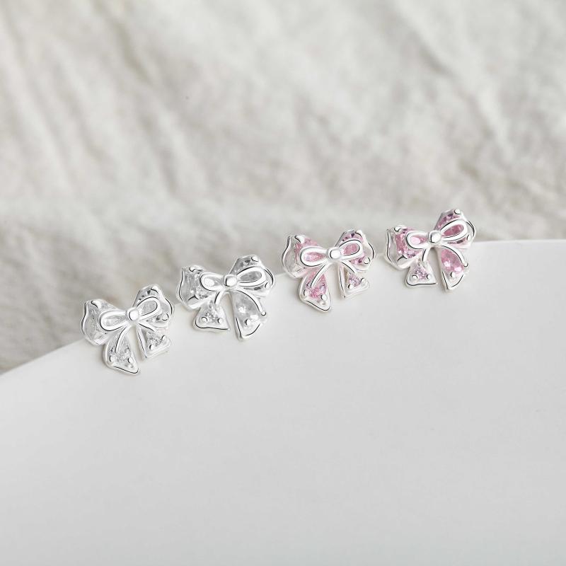 イヤリング レディース 純銀 蝶結び ピンク かわいい 少女 気質 独特デザイン 百搭 耳飾り アクセサリー シンプル スタイリッシュ 日常使い ギフト ジュエリー ファッション コーディネート 華やか 繊細 輝き モダン トレンド 女性向け 優雅 魅力