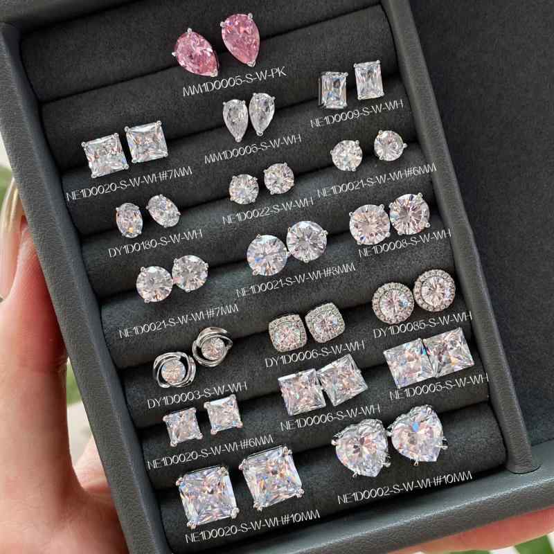 イヤースタッド レディース S925純銀 高級感 デザイン 6-10mm ハート スクエア ペアシェイプ ジルコニ..