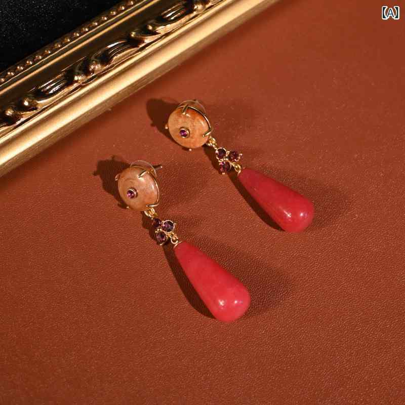 ピアス レディース レトロ 高級感 ロング ローズピンク 天然石 丸型 スタッド エレガント ファッション アクセサリー ジュエリー 女性向け 日常使い ギフト シンプル 洗練 デザイン 華やか コーディネート