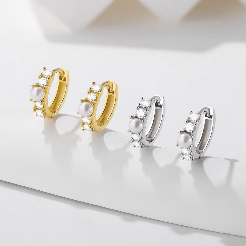 Cubic Zirconia - レディース ピアス S925 純銀 パール イヤリング 個性 ファッション 高級感 スタイリッシュ デザイン 軽量 耳輪 耳扣 8.5mm アクセサリー 日常使い ギフト向き