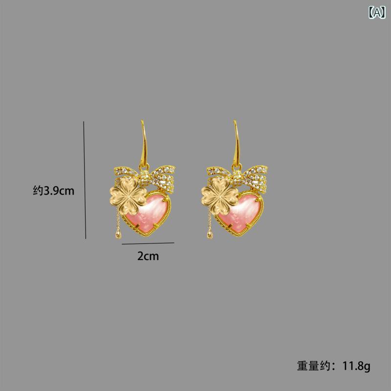 ピアス レディース かわいい ハート 蝶結び ジルコニア インセット 清新 甘美 洋気 スタッド プチ 日常使い ギフト アクセサリー 耳飾り デザイン モチーフ シンプル エレガント