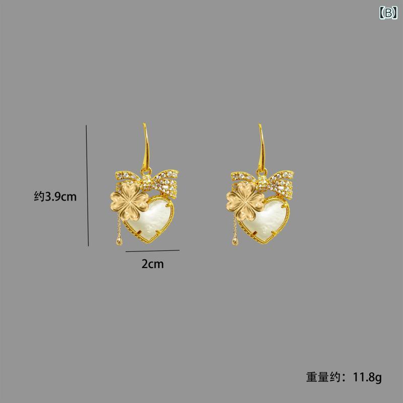ピアス レディース かわいい ハート 蝶結び ジルコニア インセット 清新 甘美 洋気 スタッド プチ 日常使い ギフト アクセサリー 耳飾り デザイン モチーフ シンプル エレガント