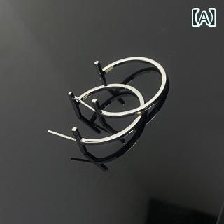 レディース ピアス スタッドイヤリング フープイヤリング 光沢面 ジルコニア ダブルT 耳輪 インフルエンサー ファッション 高級感 アクセサリー ジュエリー シンプル モダン 日常使い