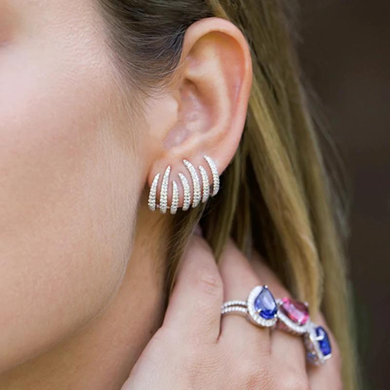 ピアス レディース ヒップホップ風 銅製 ジルコニア インセット 欧米スタイル 大ぶり インパクト イン..