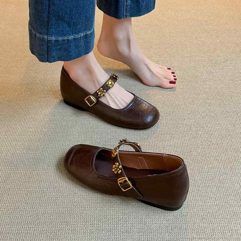 メアリージェーンシューズ レディース 小柄女性 本革 インソールヒール ローカット バレエシューズ フ..