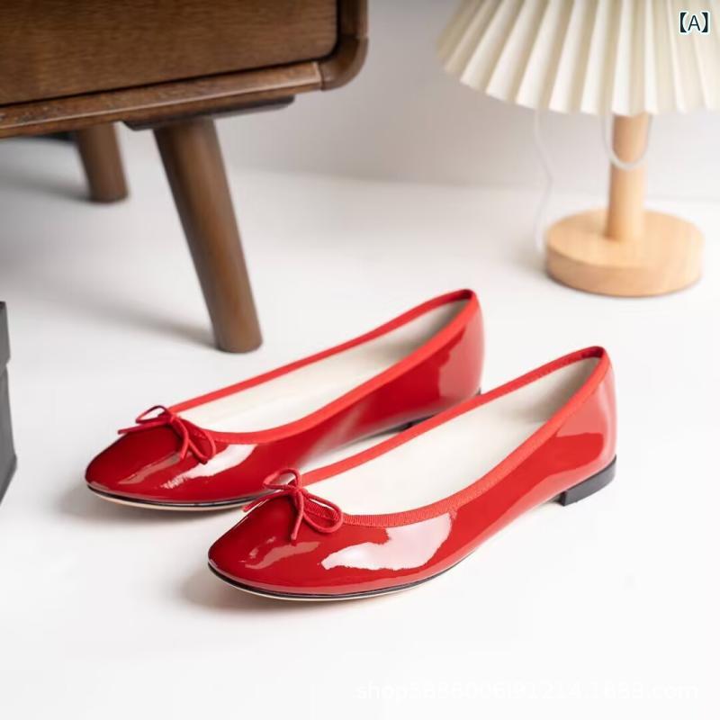 バレエシューズ レディース 浅口 平底 フレンチスタイル スカート合わせ 柔らかい 牛革 パテントレザー ゴム底 軽量 通勤 通学 デイリー 接触冷感 吸湿速乾