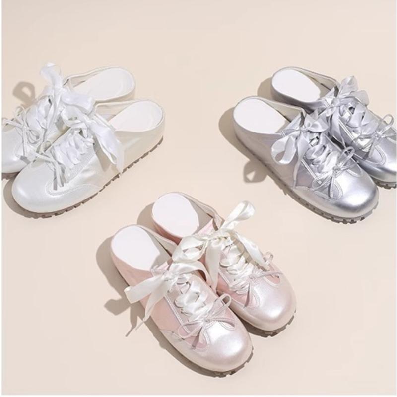 レディース バレエシューズ 本革 ピンク 蝶結び ソフトソール フラットシューズ カジュアル トレーニングシューズ イージーオン クローズドトゥ ハーフスリッパ 万能 履きやすい 軽量 通勤 通学 部屋着