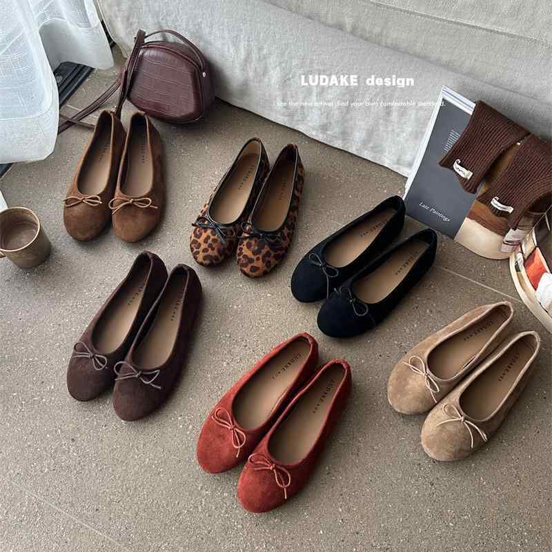 レディース バレエシューズ フラットシューズ ローヒール 蝶結び ヒョウ柄 浅口 日常使い かわいい 軽..