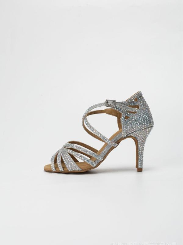 ラテン舞踊シューズ レディース ハイヒール シルバー ジルコニア装飾 室内用 結婚式 パーティー 社交ダンス スタイリッシュ ダンスシューズ 女性用 ファッション