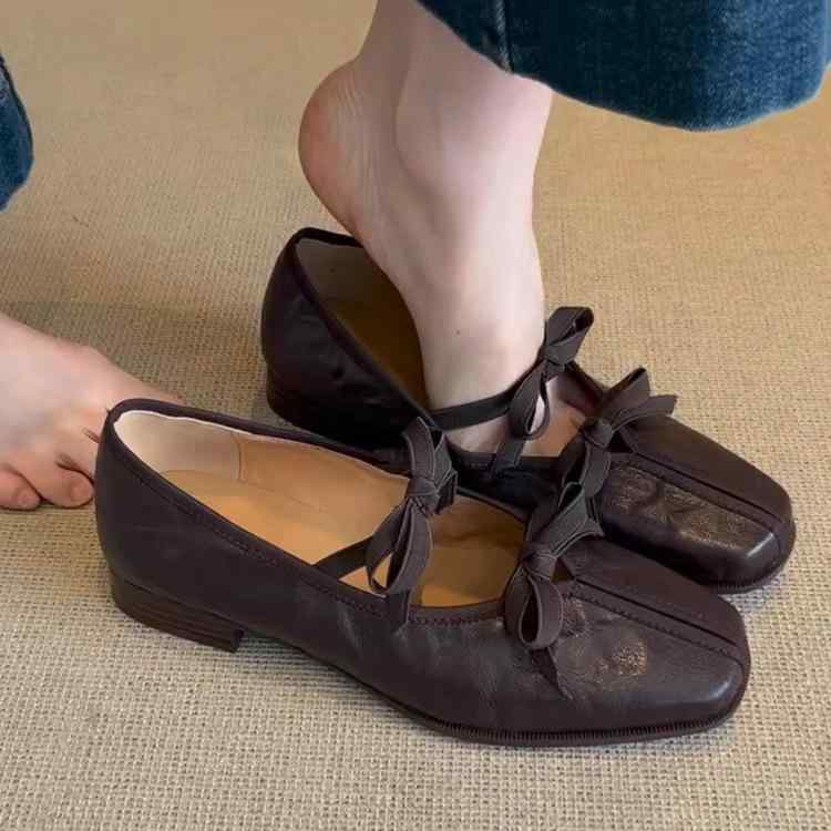 レディース バレエシューズ 羊皮革 本革 フレンチスタイル 復古 メアリージェーン 蝶結び フラット ソフトソール スカート合わせ フェミニン 軽量 快適 通勤 通学 日常使い デイリーシューズ 女性用 フラットシューズ ヴィンテージ風 ソフト素材 履き