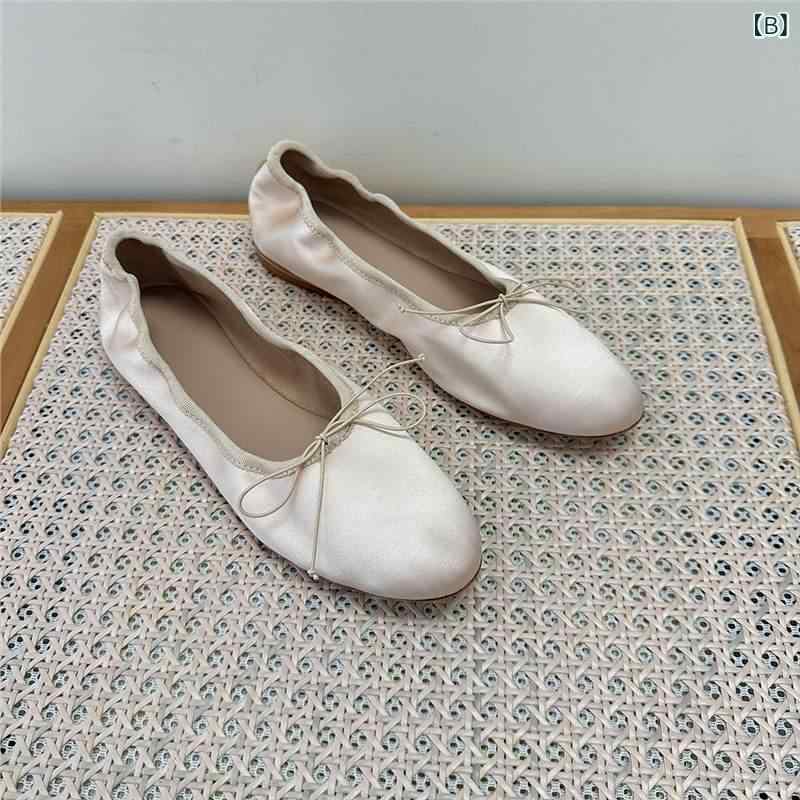 フラットシューズ レディース バレエ風 蝶結び リボン サテン生地 快適 百搭 通勤用 浅口 平底 ローカット シンプル 女性用 日常使い 軽やか スタイリッシュ 歩きやすい ベーシック コーディネート