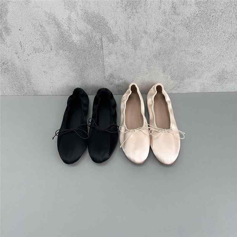 レディース 春夏 バレエシューズ シルク素材 蝶結びリボン フラット 快適 ローカット グラニーシューズ デイリー 軽やか シンプル