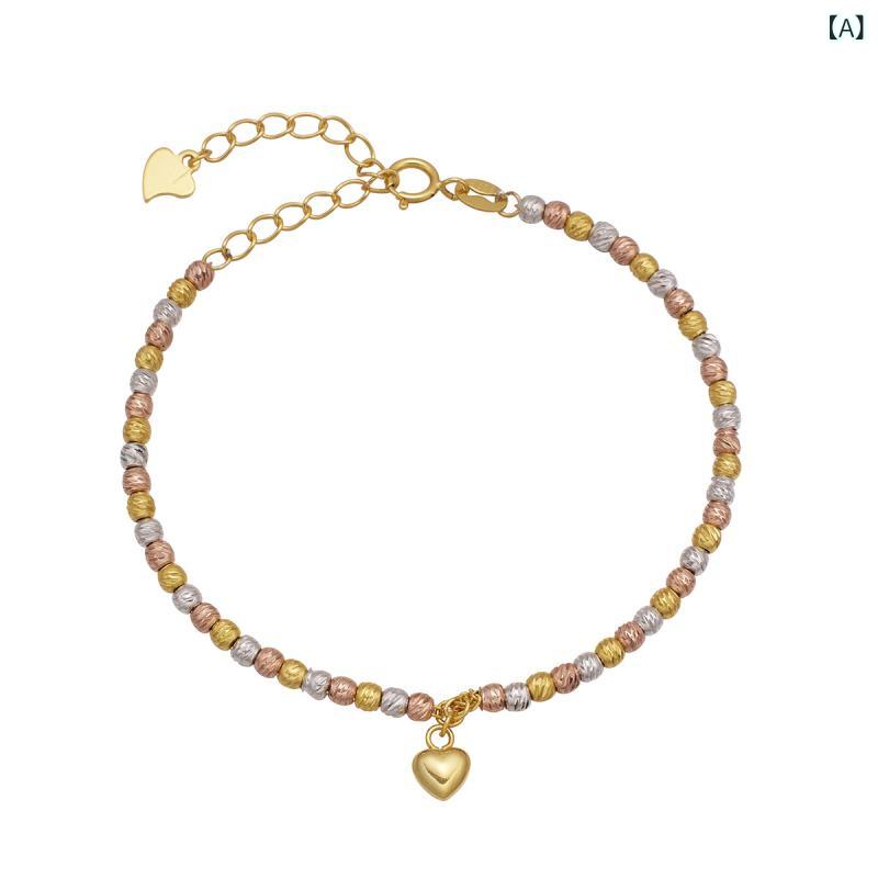 ブレスレット レディース 925シルバー ハートモチーフ ビーズチェーン 3色 シンプル 森系 高級感 デザ..