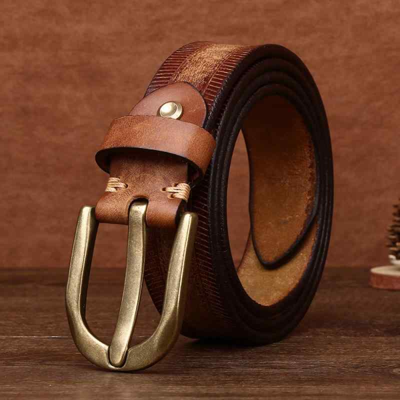 ベルト メンズ 厚手 本革 レトロ 銅バックル 個性 カジュアル デニムパンツ 腰帯 日常 通勤 ビジネス 吸湿速乾 耐久性 高級感