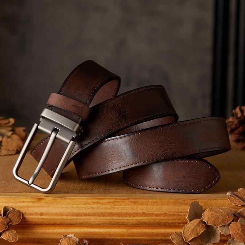 ベルト メンズ 本革 レトロ ファッション 万能 ピン留め ヴィンテージ加工 カジュアル デニムパンツ 腰帯 牛革 針金留め 古着風 日常使..