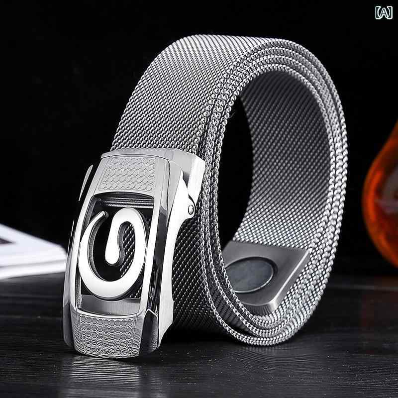 ベルト メンズ ステンレス 金属 汎用 ミラノ ファッション トレンディ 若者 アウトドア 防身 軽量 耐久 シンプル スタイリッシュ 日常使い ビジネス カジュアル アクセサリー 腰回り 調整可能 ロック式 クイックリリース 安全設計 丈夫 洗練 モダ