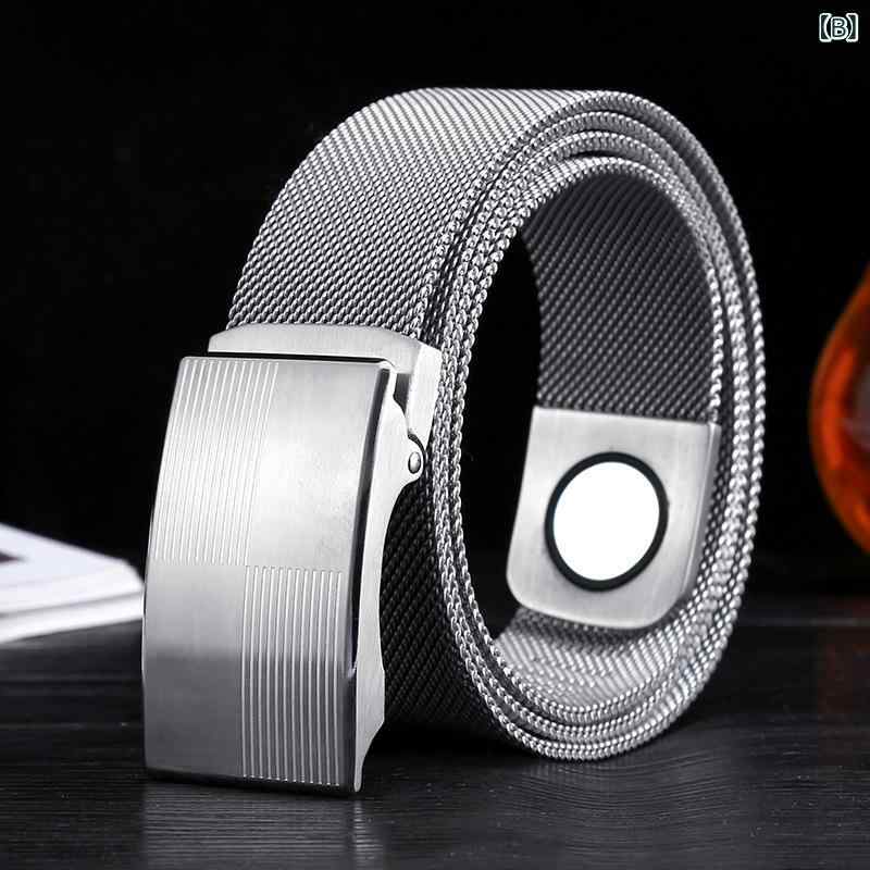 ベルト メンズ ステンレス 金属 汎用 ミラノ ファッション トレンディ 若者 アウトドア 防身 軽量 耐久 シンプル スタイリッシュ 日常使い ビジネス カジュアル アクセサリー 腰回り 調整可能 ロック式 クイックリリース 安全設計 丈夫 洗練 モダ