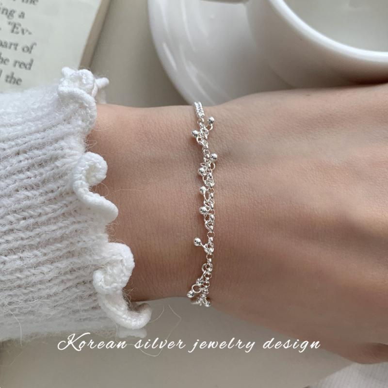 ブレスレット レディース 925シルバー 丸珠 シンプル ビーズ 韓国風 インスタ風 コーデ万能 アクセサリー 手元 華やか 日常使い ギフト向き