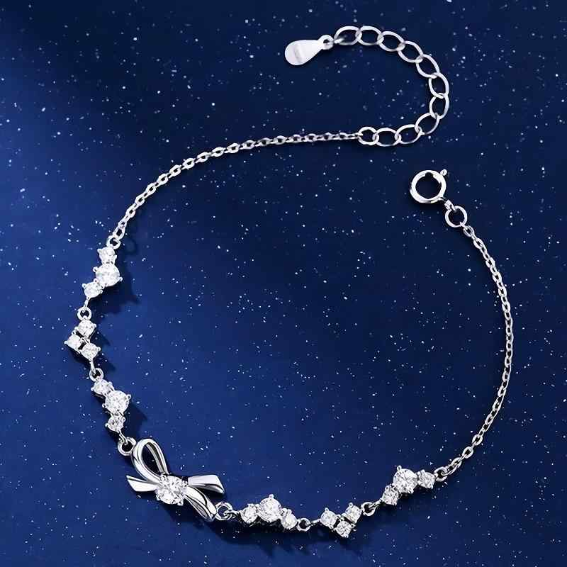 ブレスレット レディース 純銀 ジルコニア 蝶結び 輝く 高級感 汎用 上品 かわいい アクセサリー