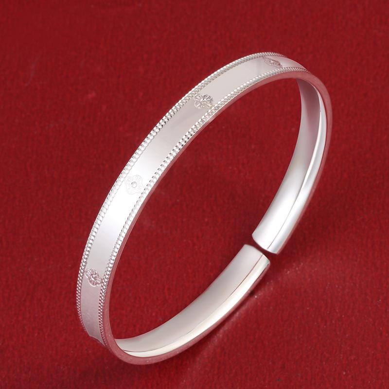 ブレスレット レディース 純銀 四つ葉クローバー 万華鏡デザイン 開口タイプ 実心 光面仕上げ シンプル..