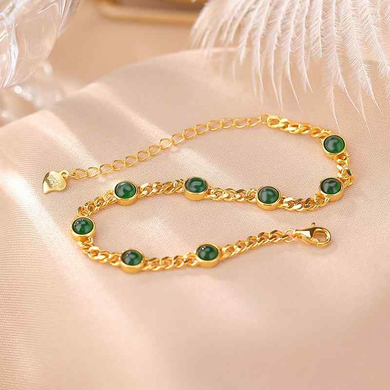 ブレスレット レディース 925シルバー ゴールドメッキ 翡翠 レトロ 高級感 ファッション ジオメトリッ..