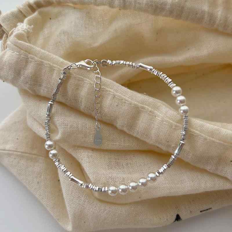 ブレスレット レディース パール 純銀 銀粒 ビーズ 高級感 シンプル 上品 デザイン アクセサリー 手首..