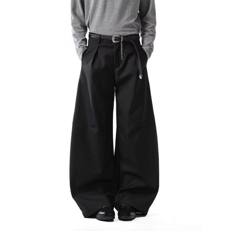 乐天商城 - メンズ パンツ アメリカンスタイル ルーズフィット プリーツ ワイドレッグ ストレート カジュアル グレー ズボン ゆったり 日常使い 快適 トレンド